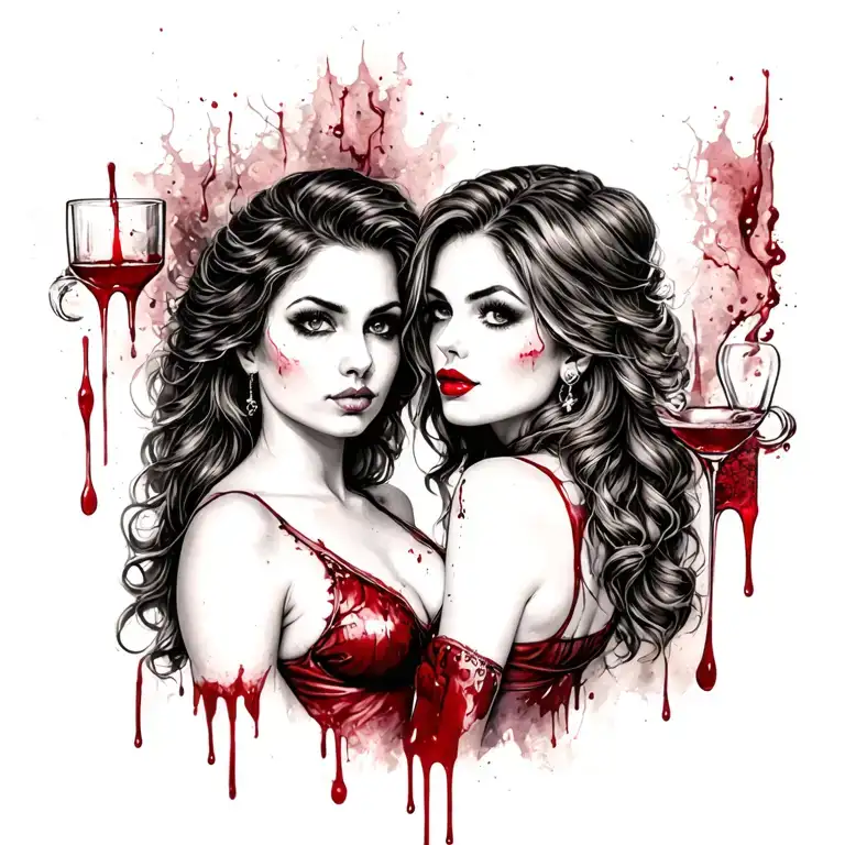 Sexy Bloody Two Women Background Of Old Timey Bar