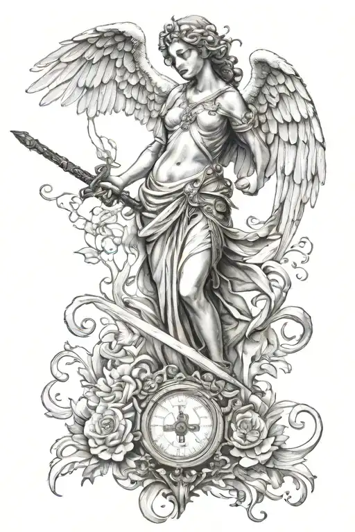 Guardian Angel With Scales And Sword In Hand