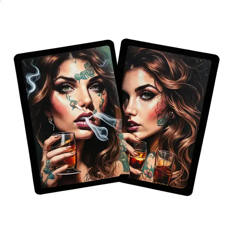 Cards Woman Alcohol Smokes