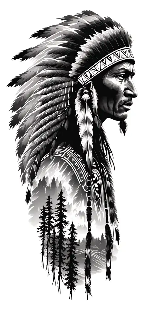 Native American Scenic Silhouette Forest