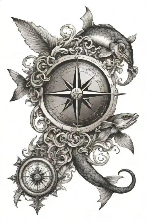 Pisces Symbol And Compass Surrounded