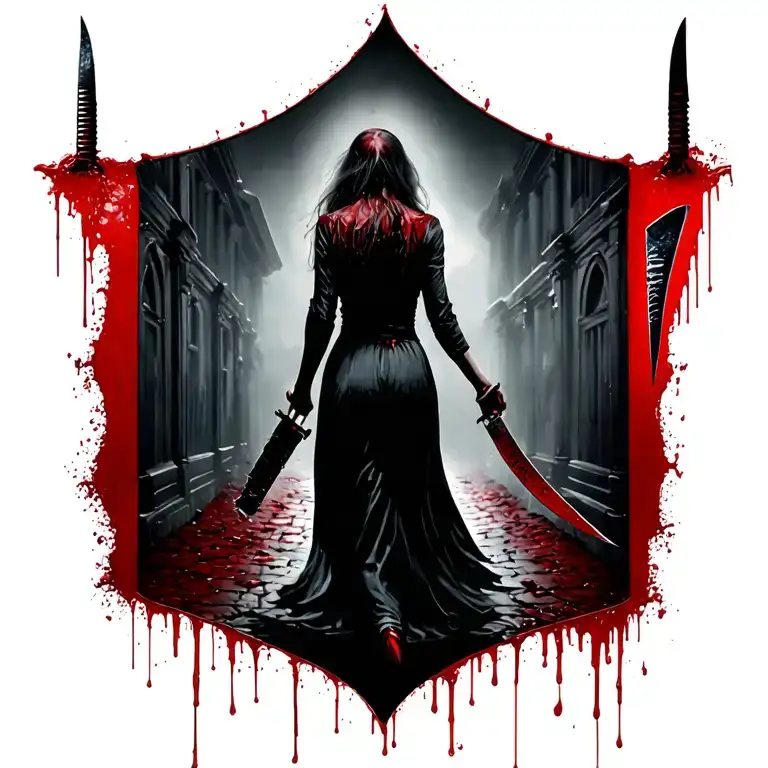 Woman Bloody Knife Jack The Ripper Walking Away