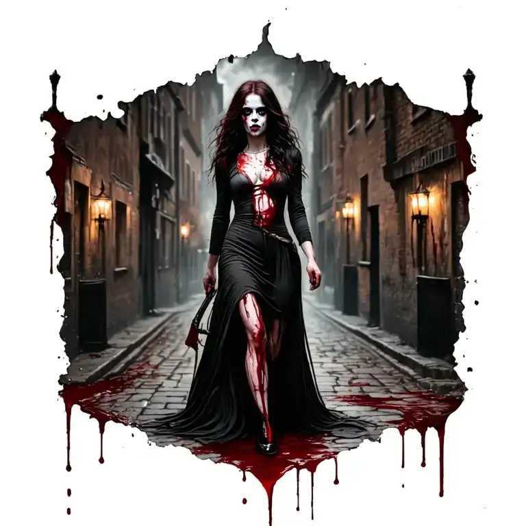 Woman Full Body Bloody Jack The Ripper Walking Knife