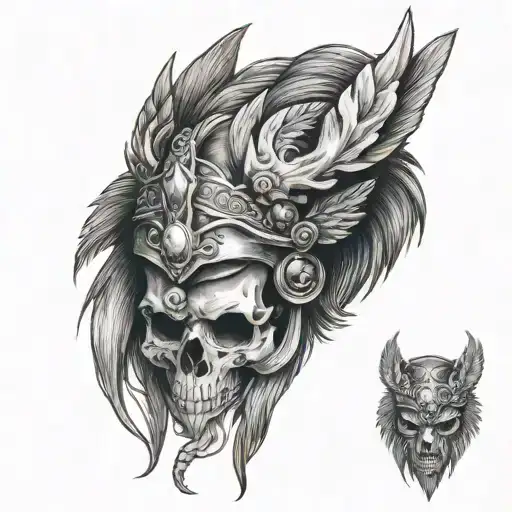Valkyrie Face With Wolf Skull On Head Viking Style