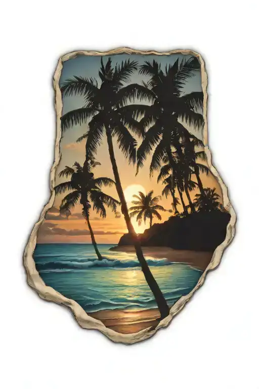 Sunset Palm Trees Beach Scene Inside