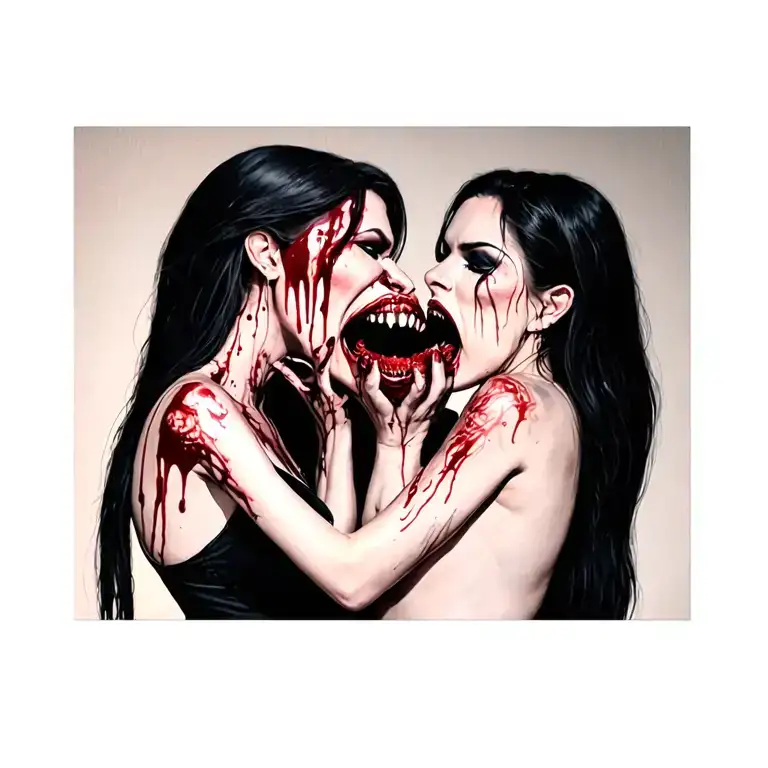 Sexy Bloody Vampire Two Women Full Body Biting