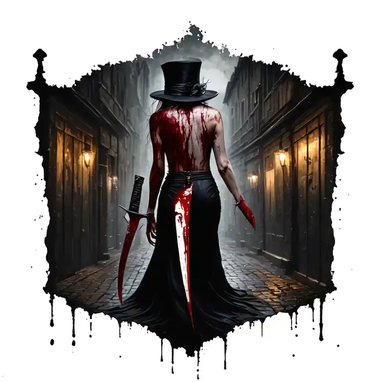 Front Woman Bloody Knife Jack The Ripper Walking Away