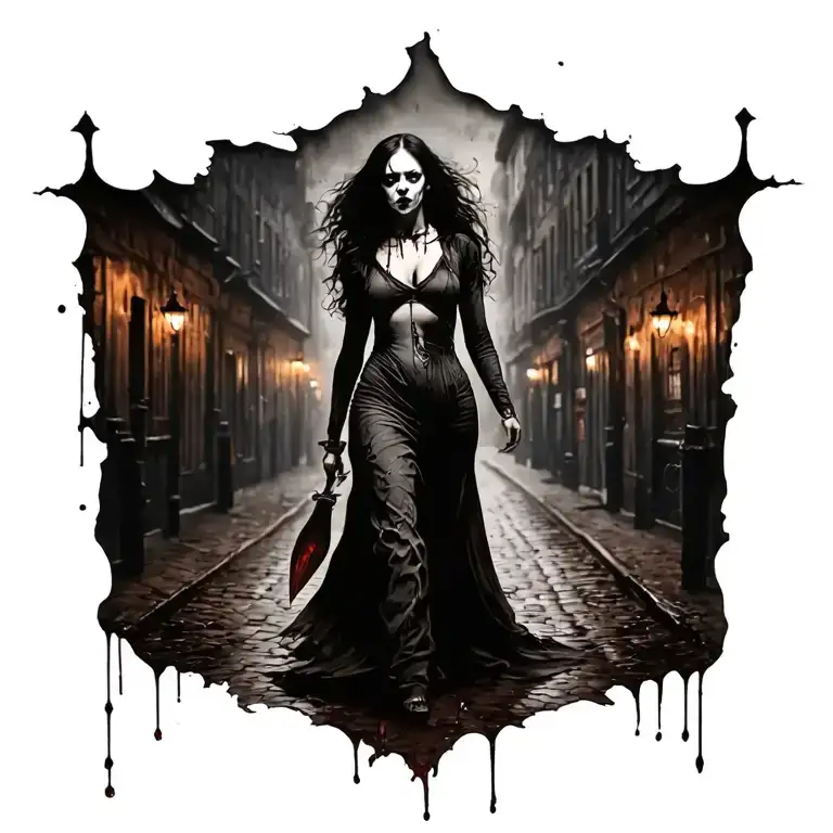 Woman Full Body Jack The Ripper Walking Knife Blood
