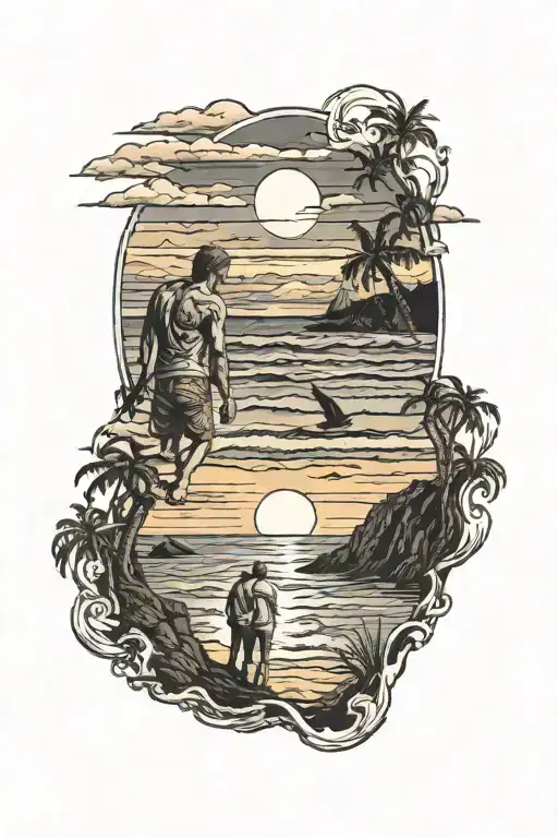 Couple Watching Sunset Beach