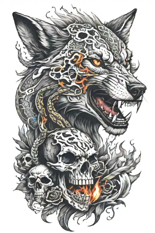 Wolf And Snake And Skull And Fire And Knife And Blood