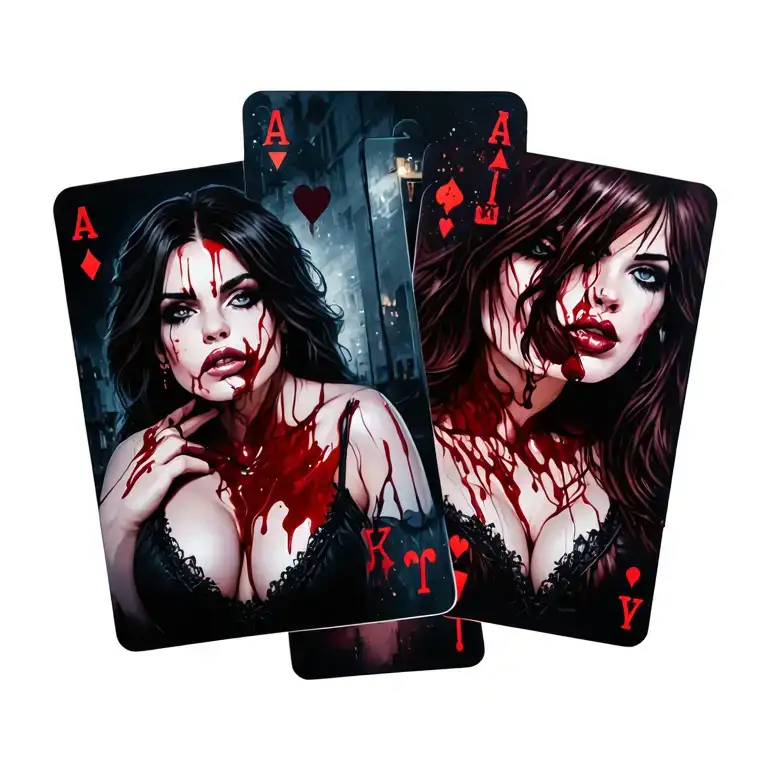Sexy Bloody Two Women With Streets Backgrounds Playing Cards