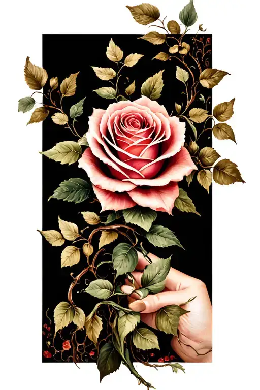 Floral With Vines Wrapping Rose Intertwined