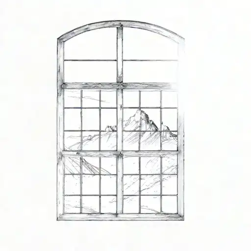 A Window With Mountains In The Background