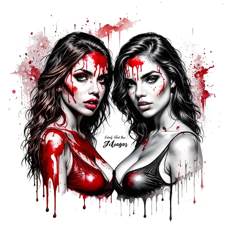Sexy Bloody Two Women Background Of Streets