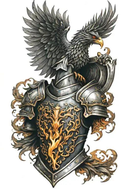 Knight's Shoulder Armor With A Phoenix Crest On Fire Rising Out