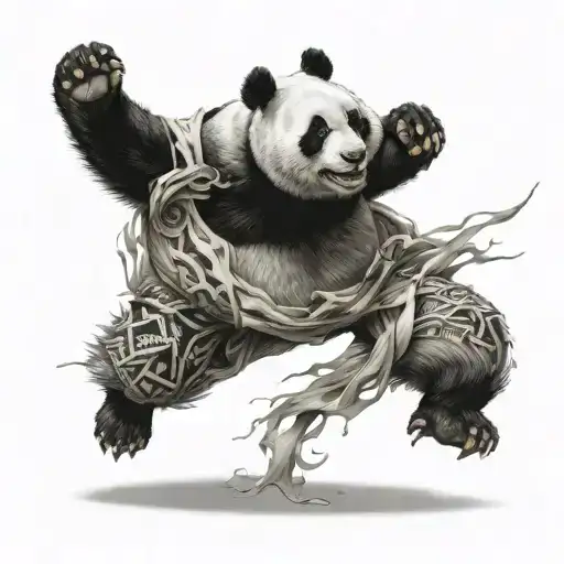 Panda Stand Sideways In Battle Pose Roar