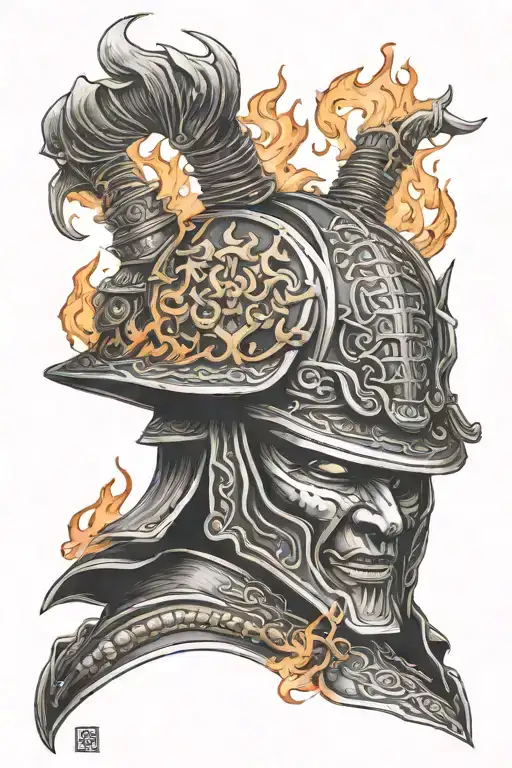 Samurai Ghost Helmet Engulfed In Flames