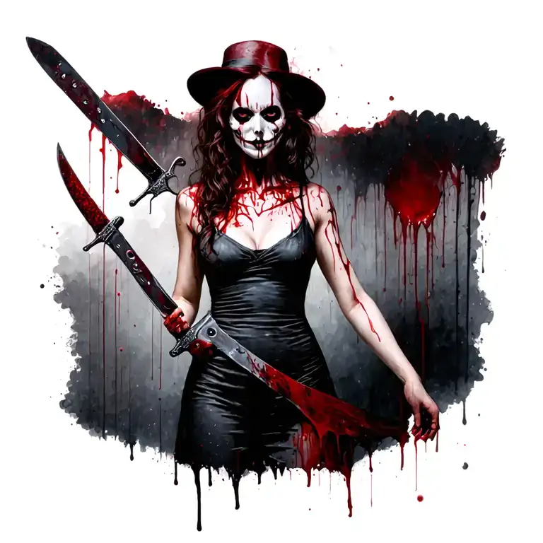Woman Full Body Blood Jack The Ripper Walking Knife