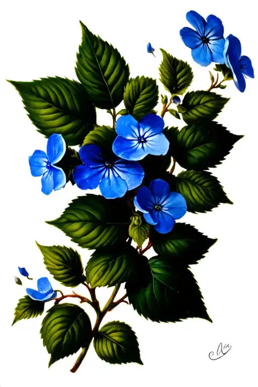 Scrolling Vine With Large Blue Forget-me-nots