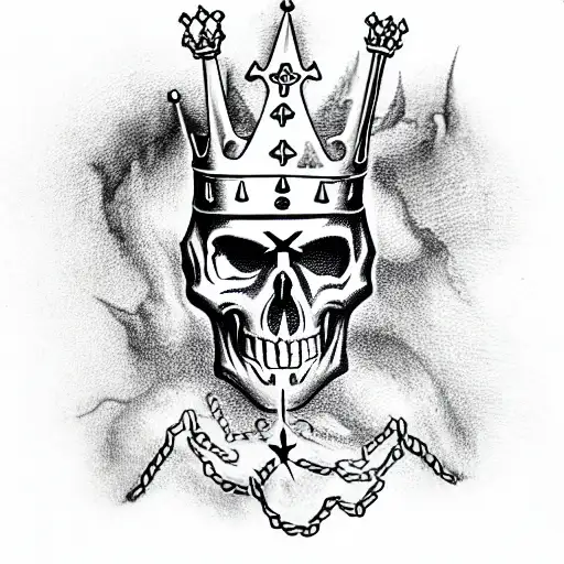 Skull With Crown Stabed With Sword Surrounded By Chains Colored