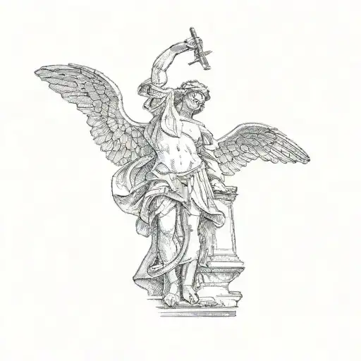 A Statue Of An Angel Holding A Sword