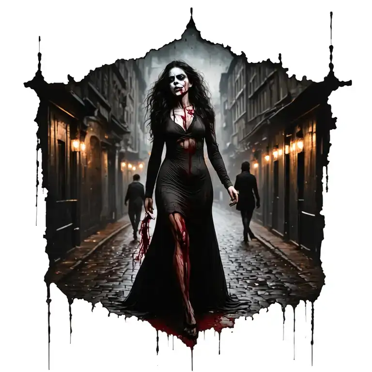 Woman Bloody Full Body People B Jack The Ripper Walking Away