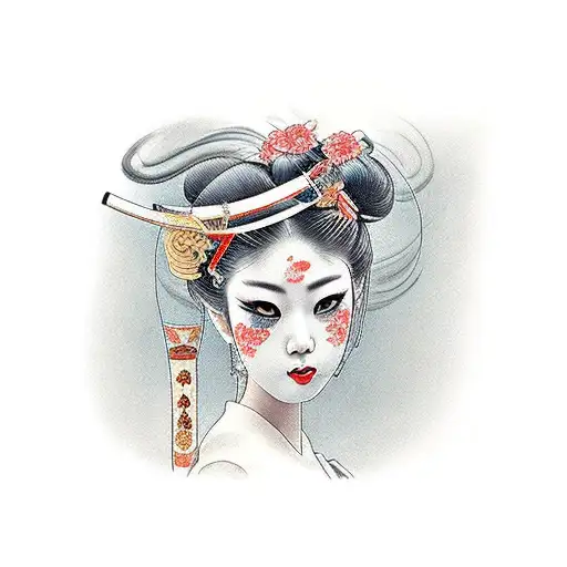 A Beautiful Geisha With A Katana