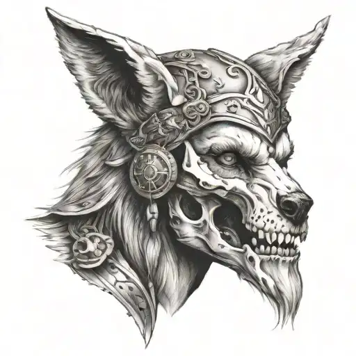 Face Of A Valkyrie With A Wolf Skull On Her Head