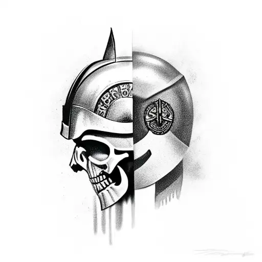 Half Spartan Skull With Helmet Half Is Soldier
