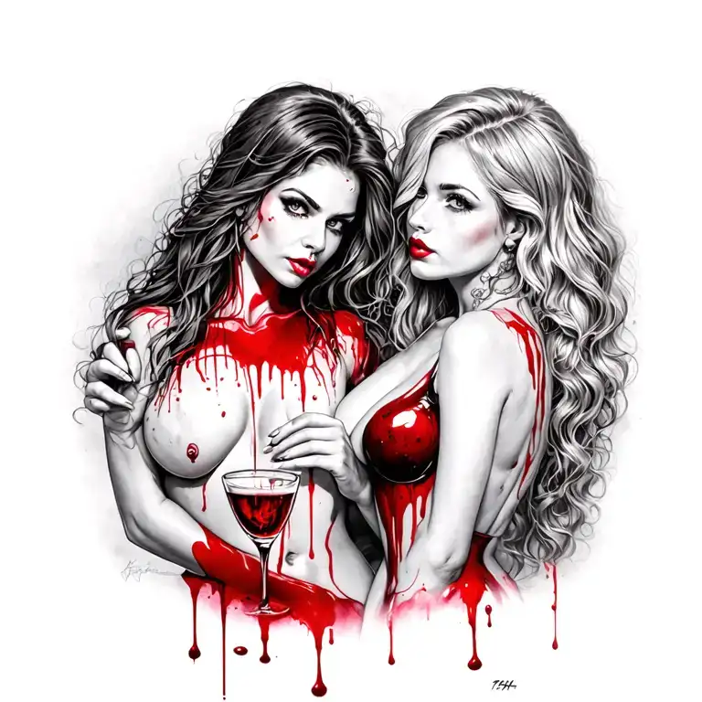 Sexy Bloody Two Women Background Of Old Bar