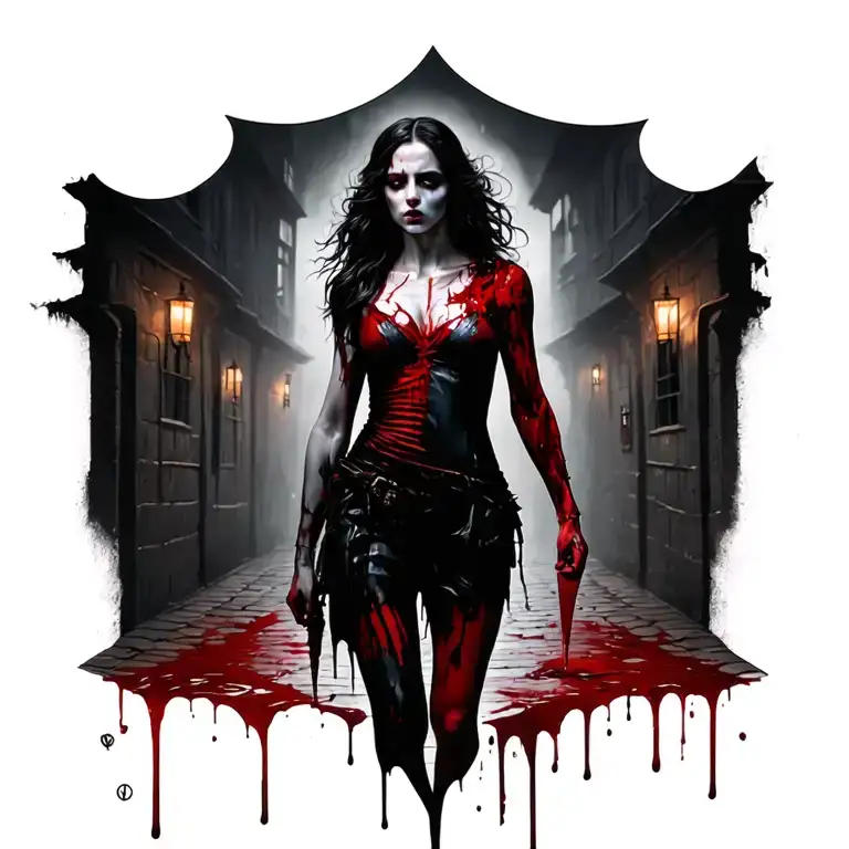Woman Full Body Jack The Ripper Walking Knife Blood