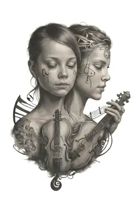 Brother And Sister Playing Sunset Music Notes