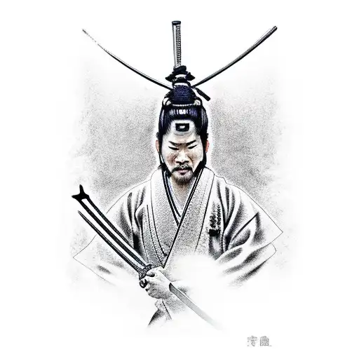 Samurai With Buried Katana After Fight