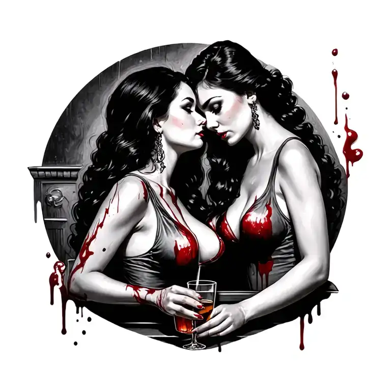 Sexy Bloody Two Women Playing In A Old Timey Bar