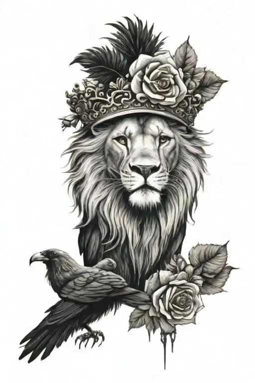 Lion King Crown With Black Raven And Roses