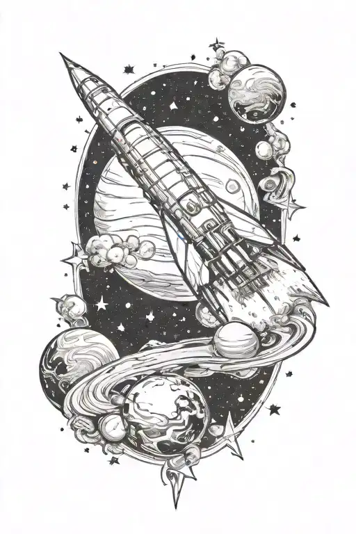 Rocket With Planets Stars And Nebulas
