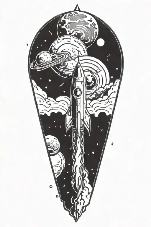 Rocket With Planets Stars And Nebulas
