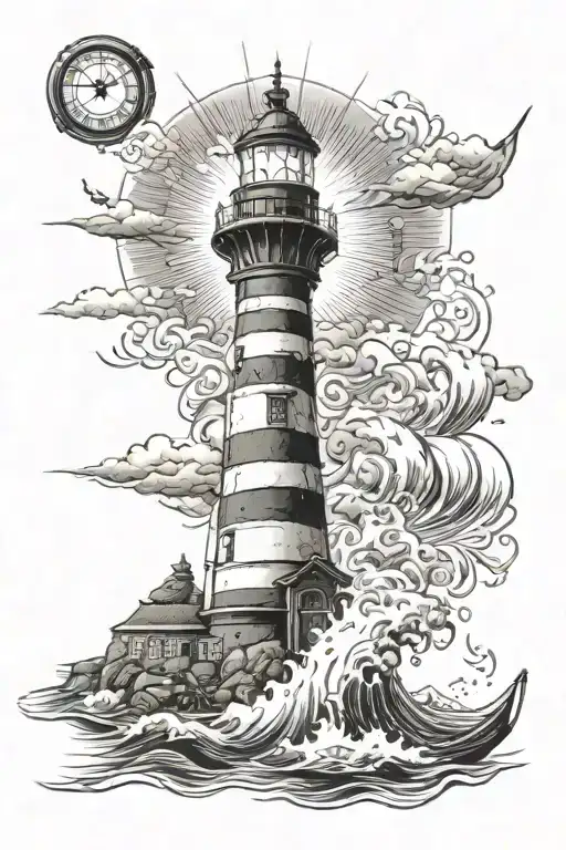 Lighthouse Waves Ships