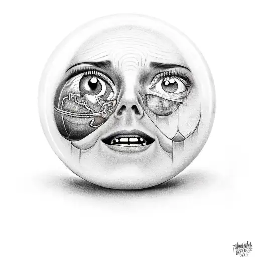 One Face Crying And Other Face Laughing With A Globe In Human Hands Next To It