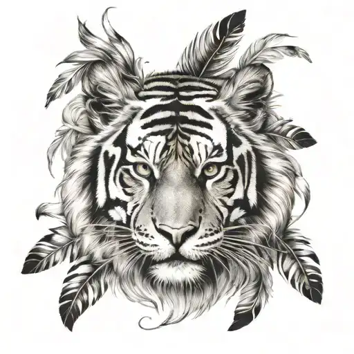 Tiger With Feathers Hanging From It