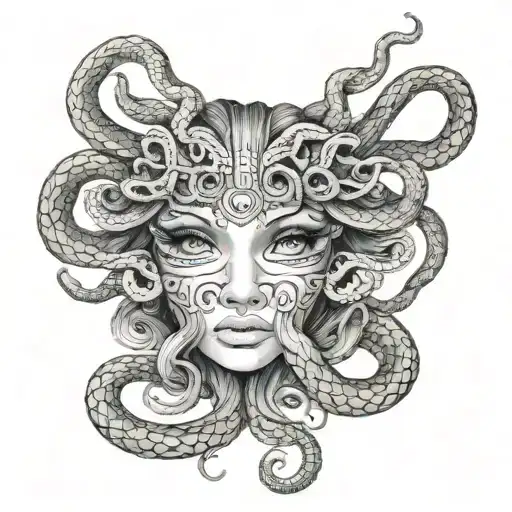 Feminine Medusa Eyes And Snakes