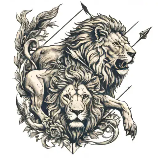 Sagittarius Arrow And One Lion At The Middle