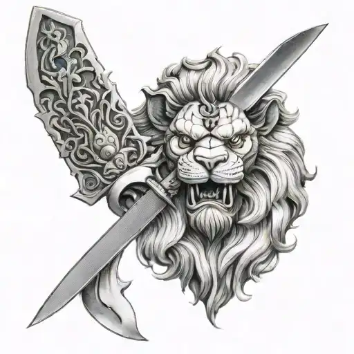 Knife With Chinese Guardian Lion