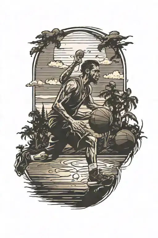 Brother Playing Basketball In The Sunset Reflecting