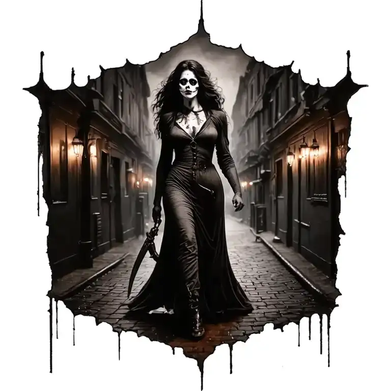 Woman Full Body Jack The Ripper Walking Knife Surrounded