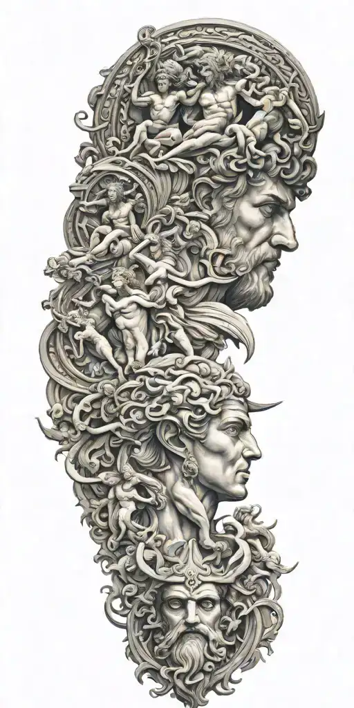 Greek Mythology Featuring Multiple Gods And Background Elements With Mythological Beasts