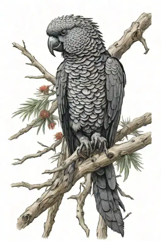 Red Tail Black Cockatoo Sitting On A Dead Tree Branch