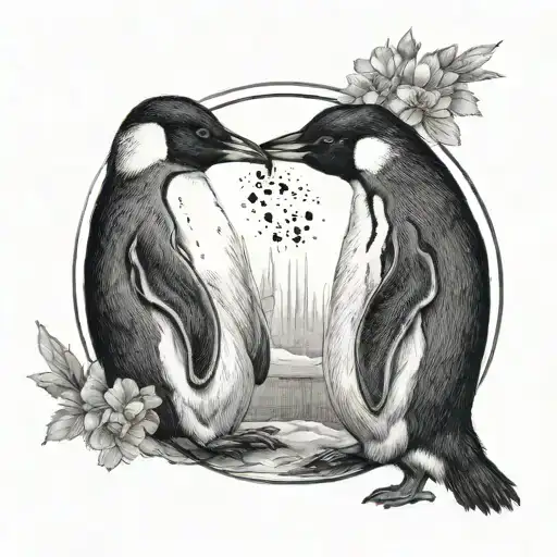 Enso Circle With Couple Penguin