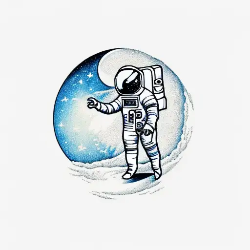 Full Body Astronaut In Space With Moon Behind In Full Color