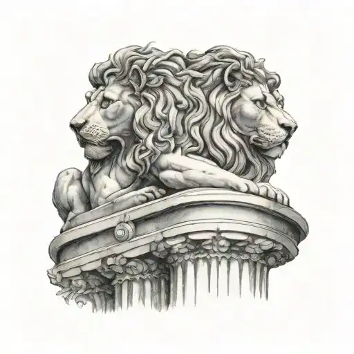 Lion Statue In Profile On A Roman Column